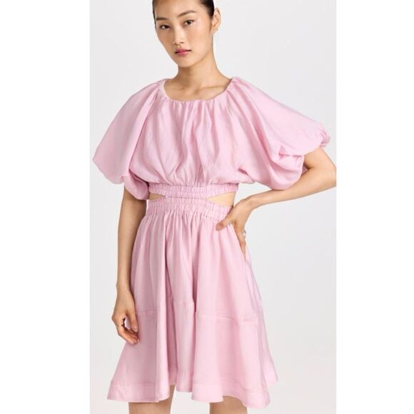 NWT o.p.t. One Pretty Thing Ida Dress Puff Sleeve Pink Wedding $159 Size Large - Picture 2 of 7